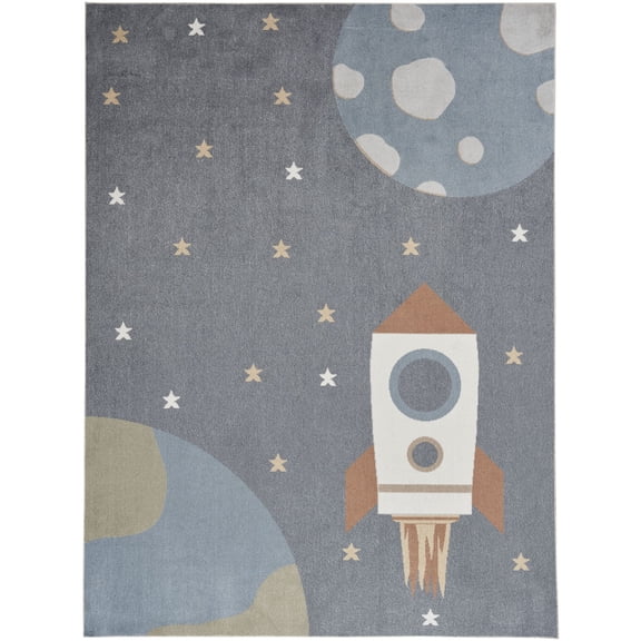 Nourison Astra Machine Washable 6'7" x 9' Sky Blue Kids Indoor Rug