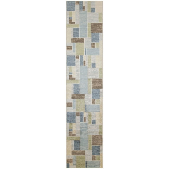 Nourison Astra Machine Washable Mid-Century Modern Blue Green Multi 2'2" x 8' Area Rug (2x8)