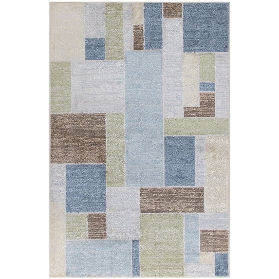 Nourison Astra Machine Washable Mid-Century Modern Blue Green Multi 3'3" x 5' Area Rug (3x5)