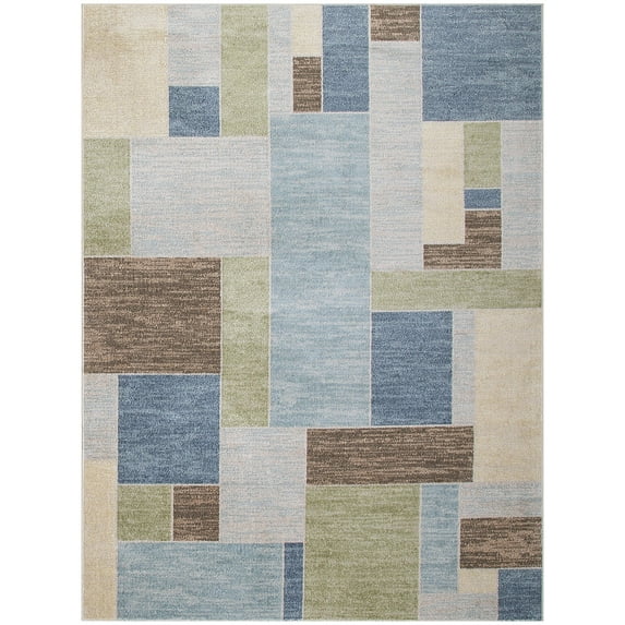 Nourison Astra Machine Washable Mid-Century Modern Blue Green Multi 9' x 12' Area Rug (9x12)
