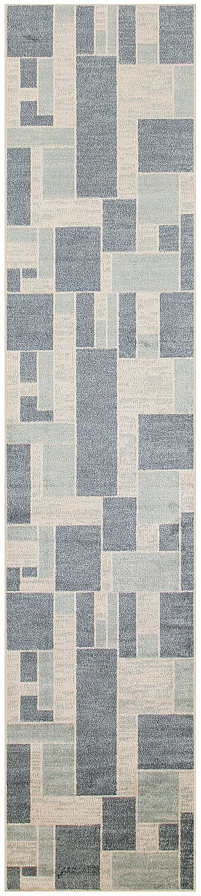 Astra Blue Ivory Geometric Synthetic Runner Rug 2'2" x 10'