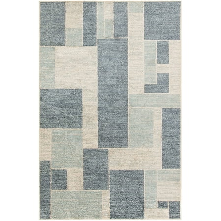 Nourison Astra Machine Washable Mid-Century Modern Blue Ivory 2'2" x 4' Area Rug (2x4)