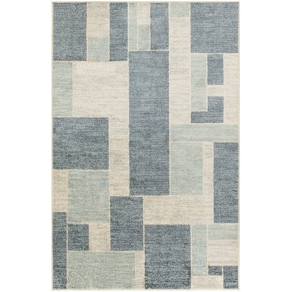 Nourison Astra Machine Washable Mid-Century Modern Blue Ivory 2'2" x 4' Area Rug (2x4)