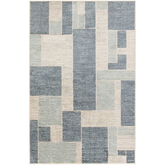 Nourison Astra Machine Washable Mid-Century Modern Blue Ivory 2'2" x 4' Area Rug (2x4)