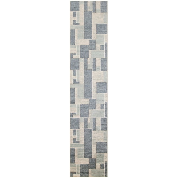 Nourison Astra Machine Washable Mid-Century Modern Blue Ivory 2'2" x 8' Area Rug (2x8)