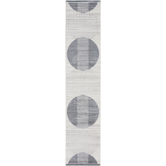 Nourison Astra Machine Washable 2' x 6' Ivory Blue Mid-Century Modern Indoor Flatweave Rug