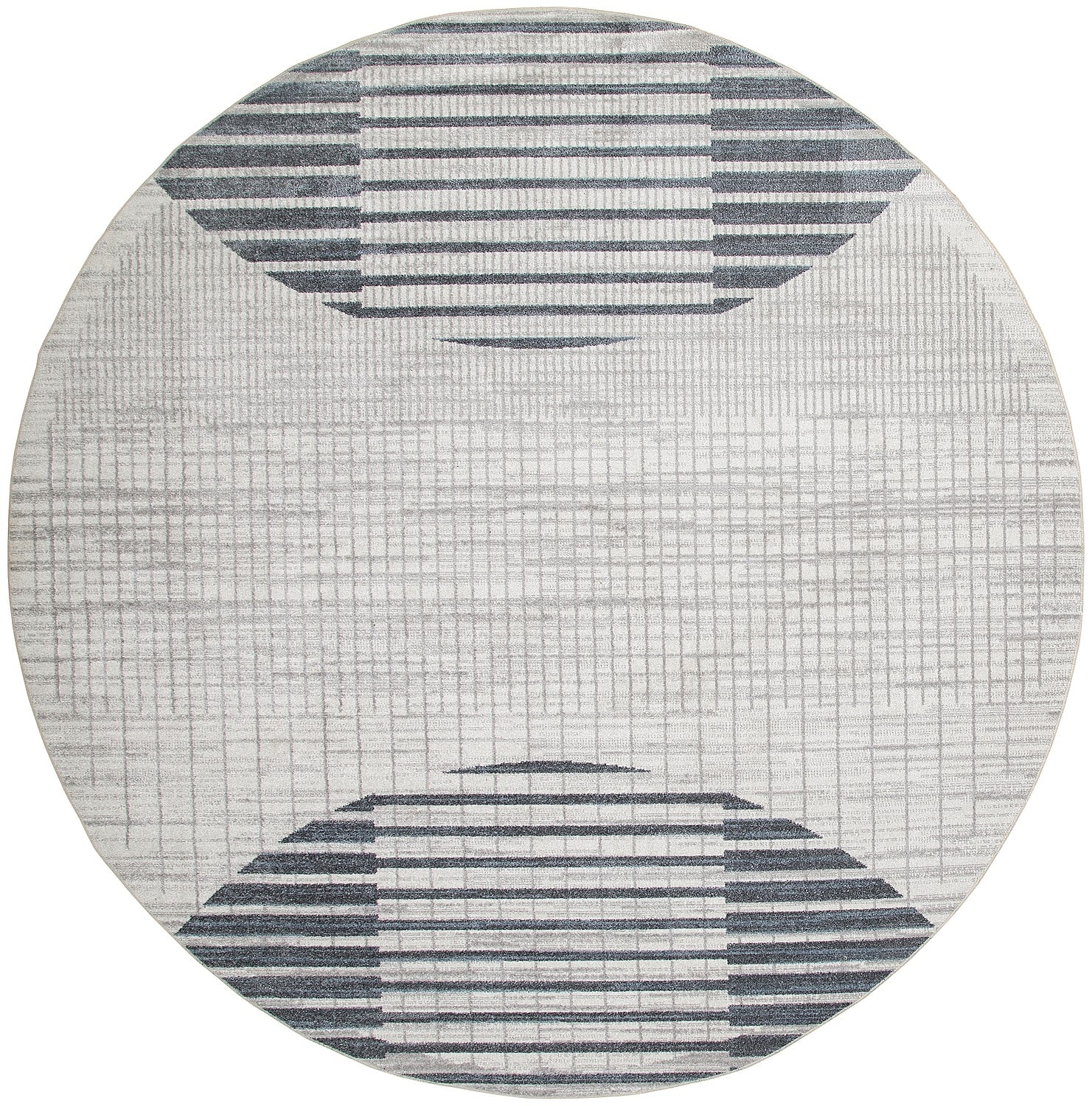 Astra Blue and Ivory Round Geometric Washable Rug 5'3"