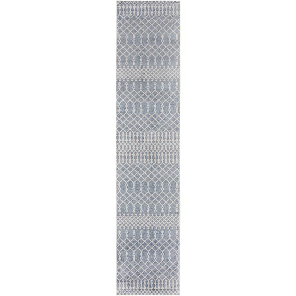 Astra Blue and Ivory Synthetic Trellis Runner Rug