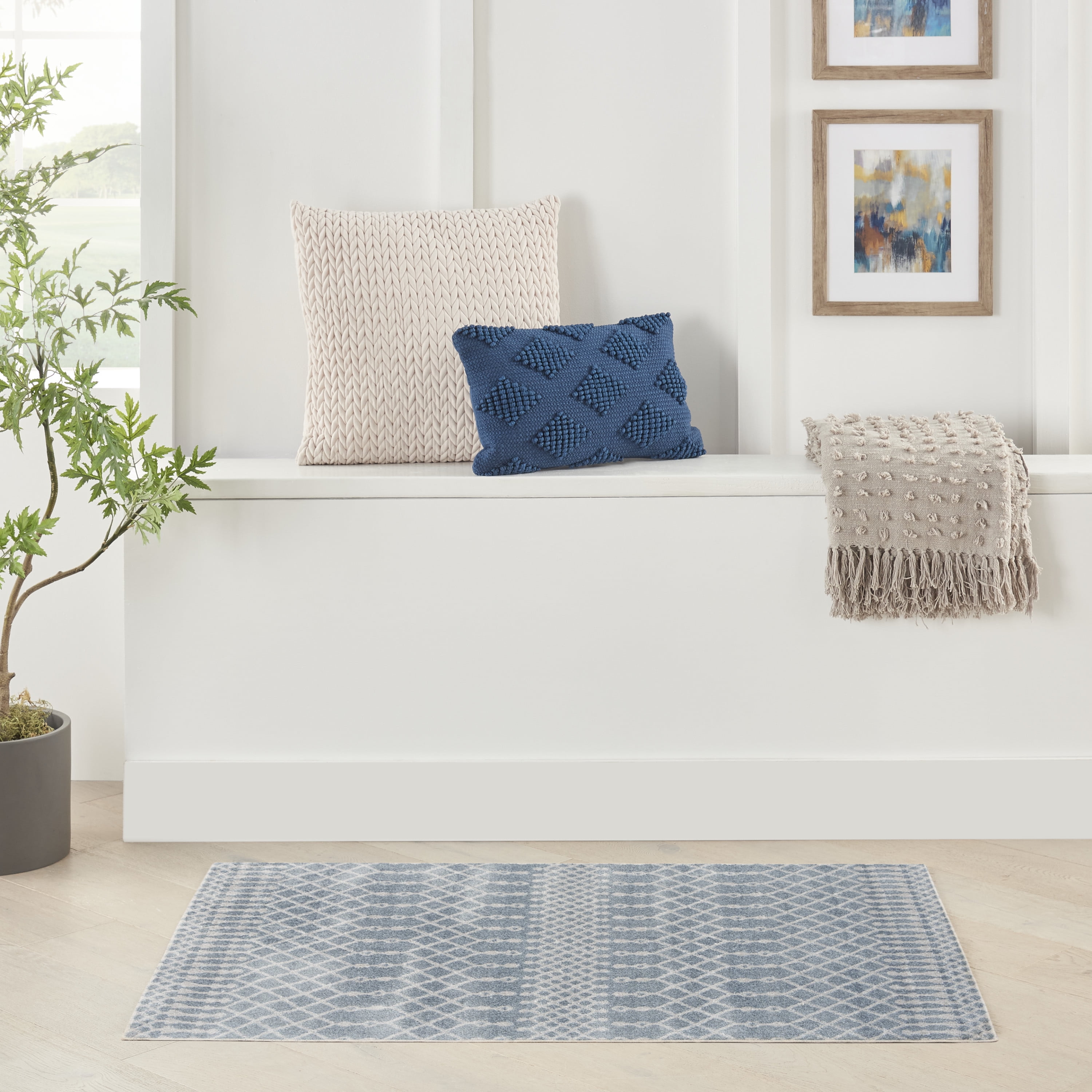 Astra Blue and Ivory Synthetic 4' x 6' Trellis Area Rug