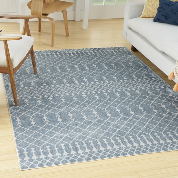 Nourison Astra Machine Washable Moroccan Blue 6'7" x 9' Area Rug (7x9)