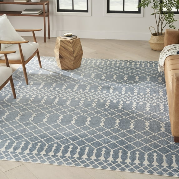 Nourison Astra Machine Washable Moroccan Blue 7'10" x 10' Area Rug (8x10)