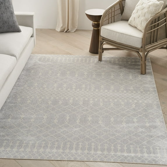 Nourison Astra Machine Washable Moroccan Grey 5'3" x 7' Area Rug, (5x7)