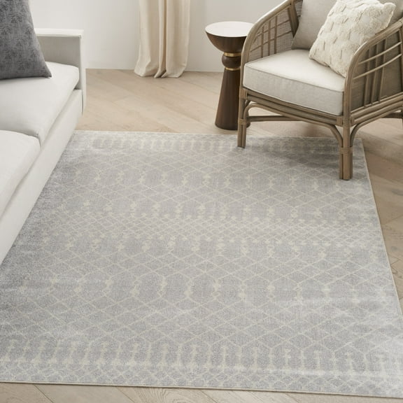 Nourison Astra Machine Washable Moroccan Grey 5'3" x 7' Area Rug, (5x7)