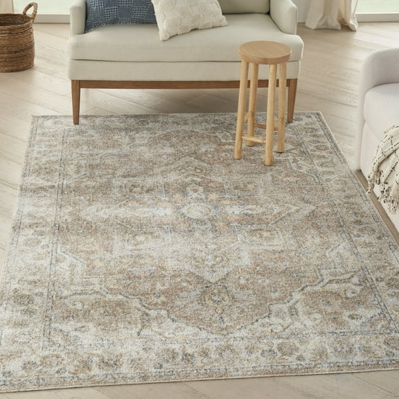 Nourison Astra Machine Washable Persian Beige 6'7" x 9' Area Rug (7x9)
