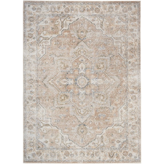 Nourison Astra Machine Washable 6'7" x 9' Beige Vintage Indoor Flatweave Rug