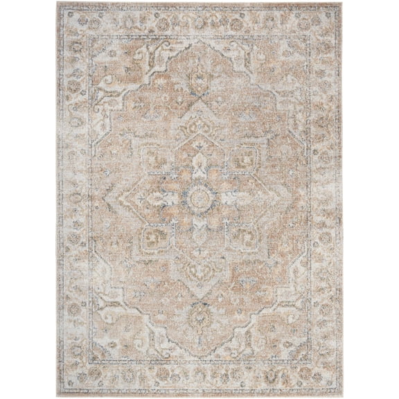 Nourison Astra Machine Washable 6'7" x 9' Beige Vintage Indoor Flatweave Rug