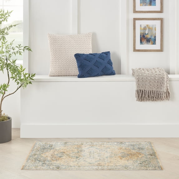Nourison Astra Machine Washable Persian Beige Blue 2'2" x 4' Area Rug (2x4)