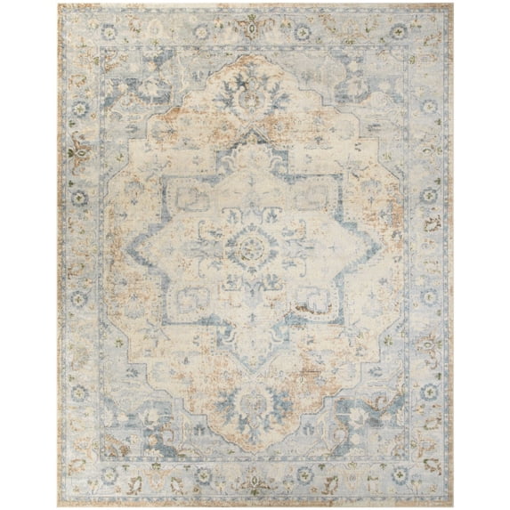 Nourison Astra Machine Washable 6'7" x 9' Beige Blue Vintage Indoor Flatweave Rug