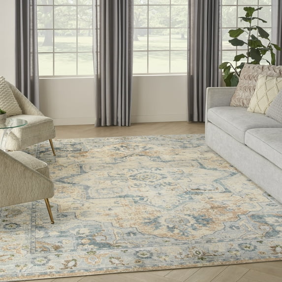 Nourison Astra Machine Washable Persian Beige Blue 6'7" x 9' Area Rug (7x9)