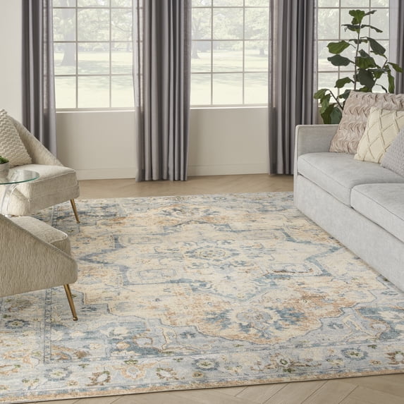 Nourison Astra Machine Washable Persian Beige Blue 9' x 12' Area Rug (9x12)