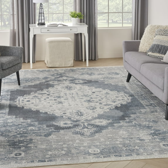 Nourison Astra Machine Washable Persian Blue/Ivory 7'10" x 10' Area Rug (8x10)