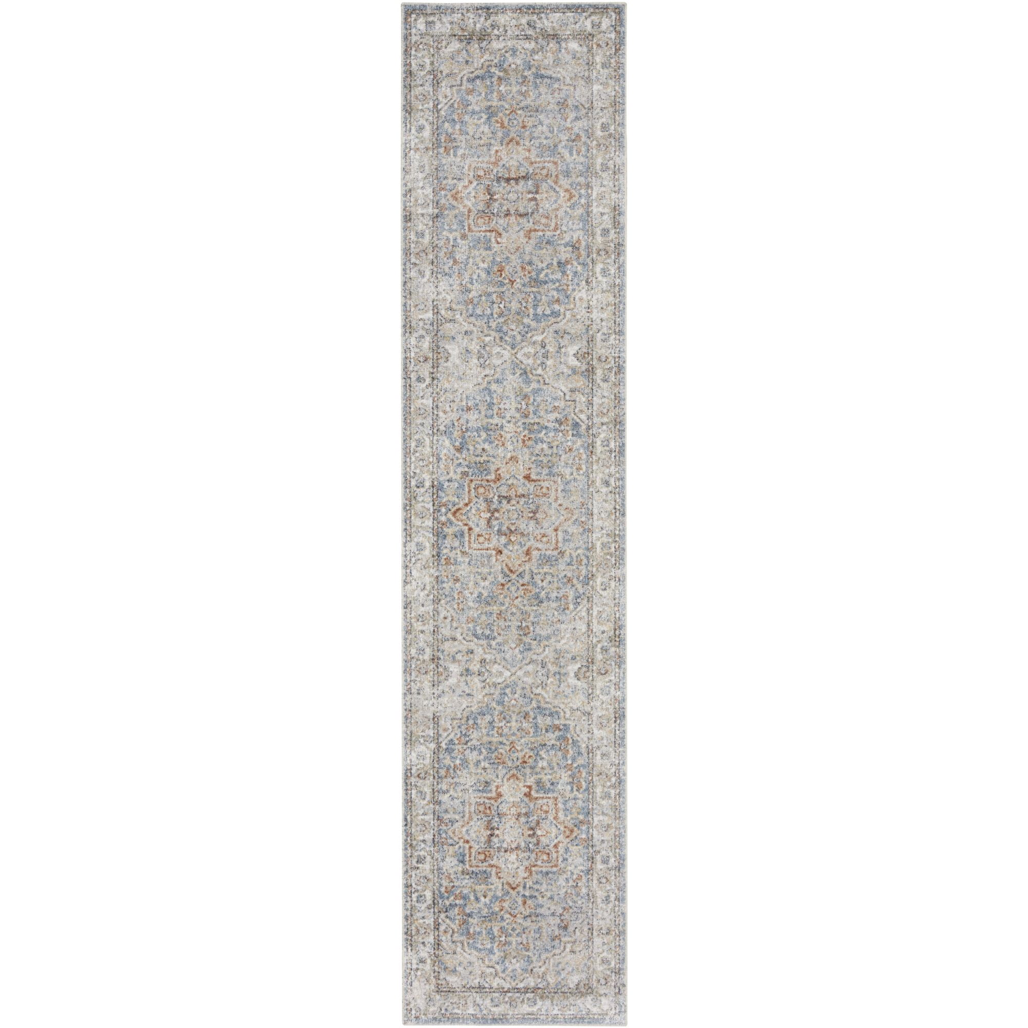 Nourison Astra Machine Washable 2'2" x 12' Denim Multicolor Vintage Indoor Flatweave Rug