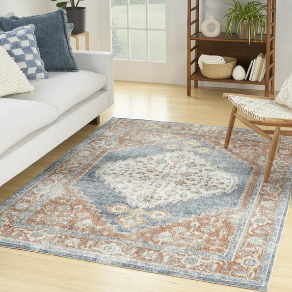 Nourison Astra Machine Washable Persian Denim Multi 6'7" x 9' Area Rug (7x9)