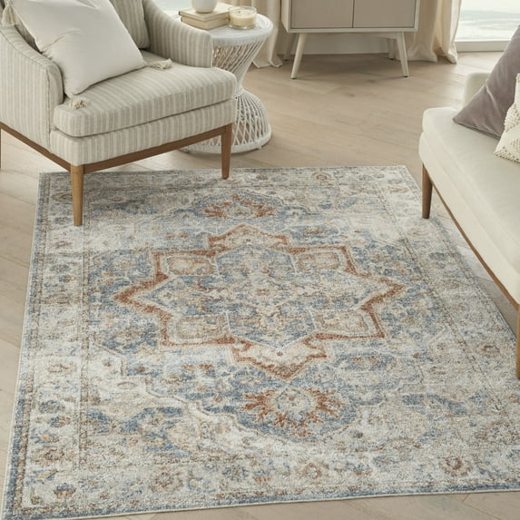 Nourison Astra Machine Washable Persian Denim Multi 6'7" x 9' Area Rug (7x9)