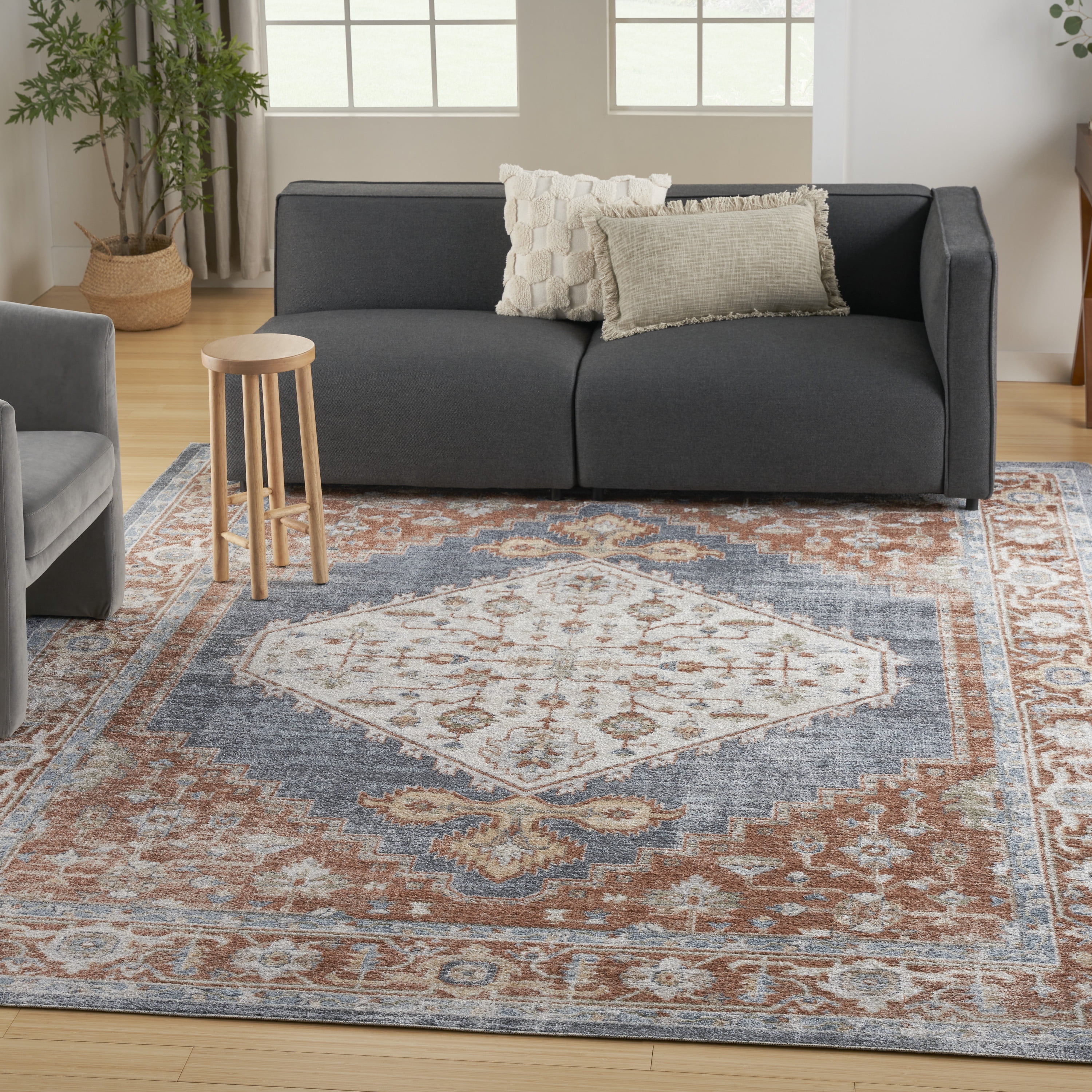 Nourison Astra Machine Washable Persian Denim Multi 9' x 12' Area Rug ...