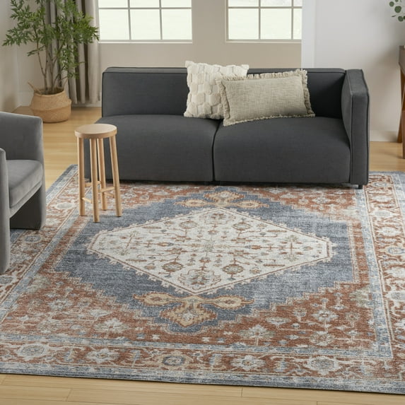 Nourison Astra Machine Washable Persian Denim Multi 9' x 12' Area Rug (9x12)