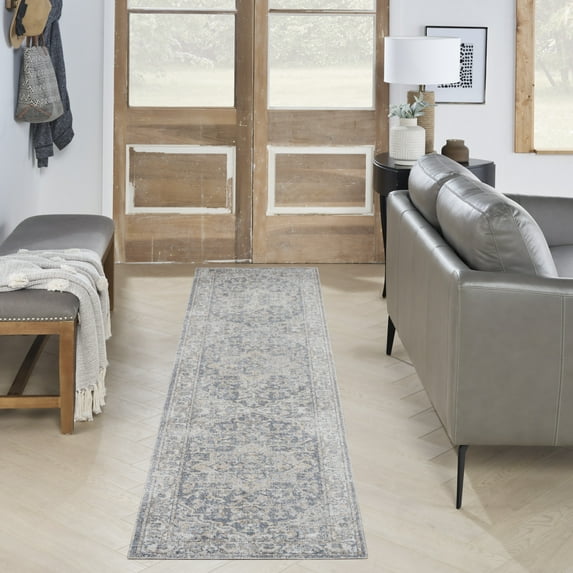 Nourison Astra Machine Washable Persian Grey/Blue 2'2" x 10' Area Rug (2x10)