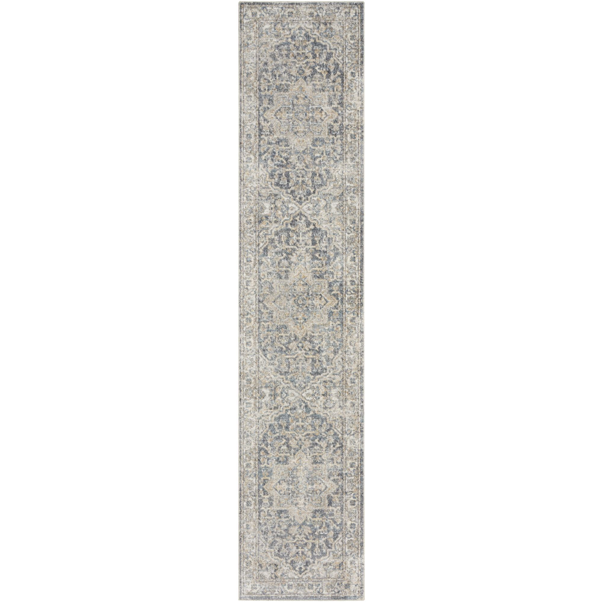 Nourison Astra Machine Washable 2'2" x 12' Grey Blue Vintage Indoor Flatweave Rug