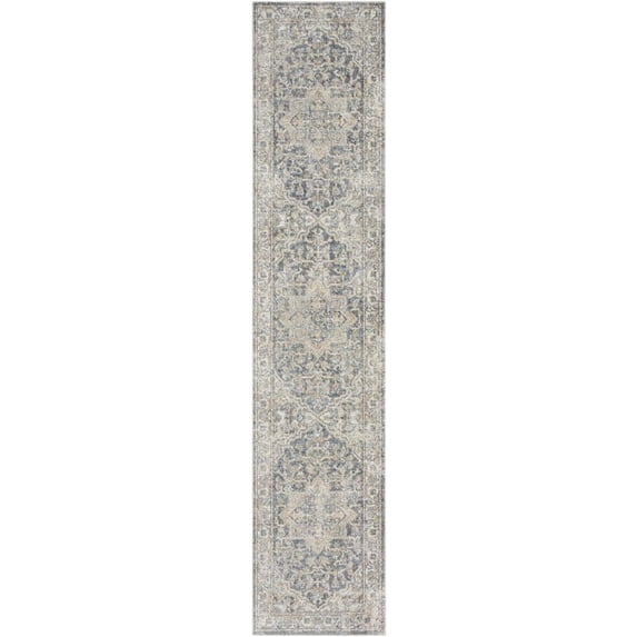 Nourison Astra Machine Washable Persian Grey/Blue 2'2" x 12' Area Rug (2x12)