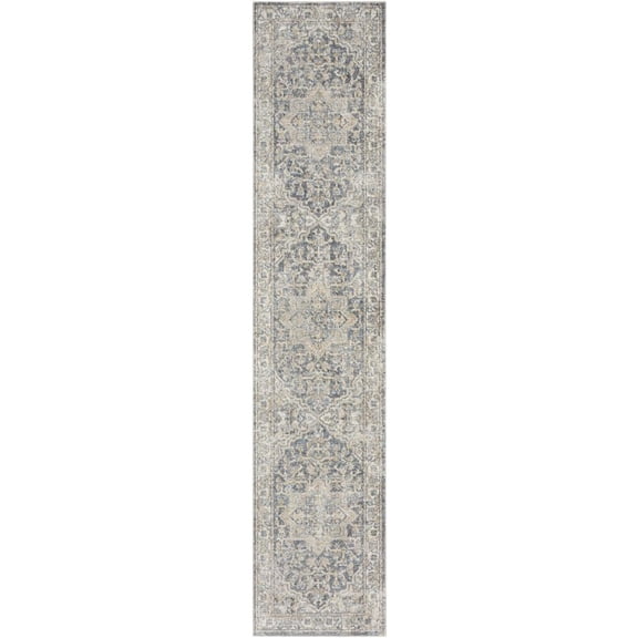 Nourison Astra Machine Washable Persian Grey/Blue 2'2" x 12' Area Rug (2x12)