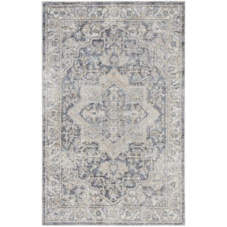 Nourison Astra Machine Washable 2'2" x 4' Grey Blue Vintage Indoor Flatweave Rug