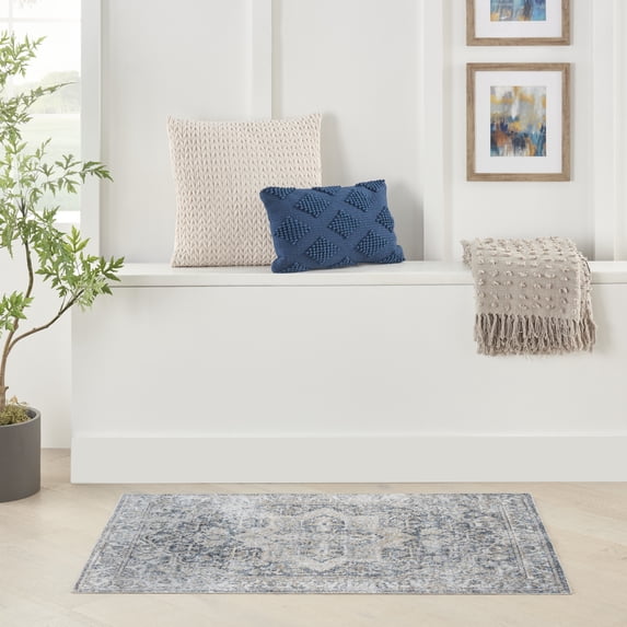 Nourison Astra Machine Washable Persian Grey/Blue 2'2" x 4' Area Rug (2x4)