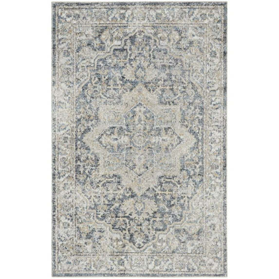 Nourison Astra Machine Washable Persian Grey/Blue 4' x 6' Area Rug (4x6)