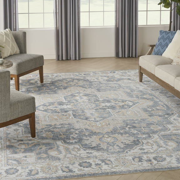 Nourison Astra Machine Washable Persian Grey/Blue 9' x 12' Area Rug (9x12)