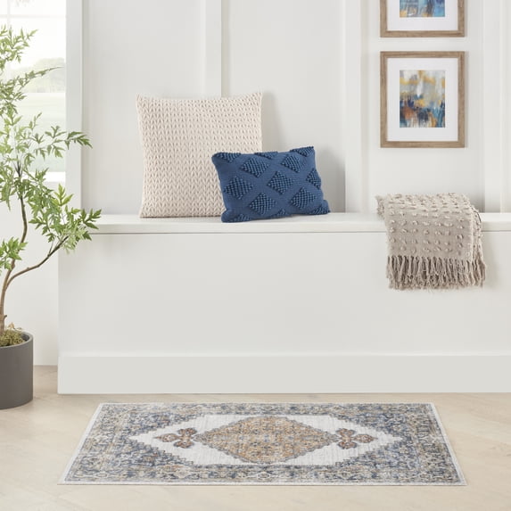Nourison Astra Machine Washable Persian Grey/Gold 3'3" x 5' Area Rug (3x5)