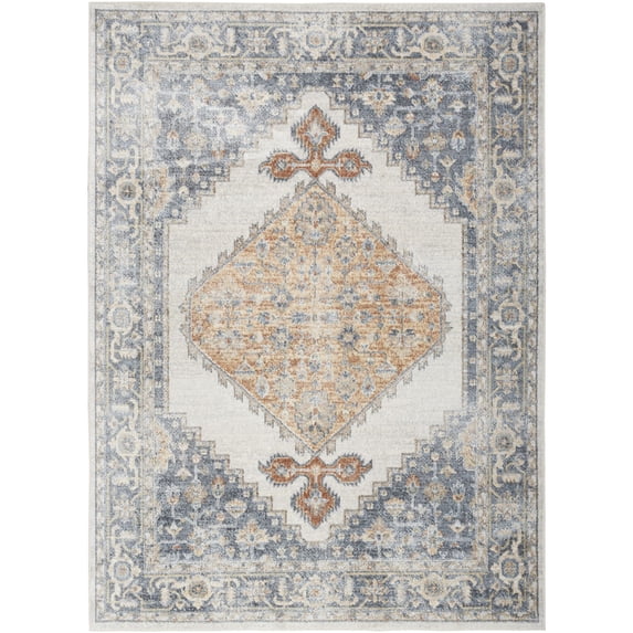 Nourison Astra Machine Washable 4' x 6' Grey Gold Vintage Indoor Flatweave Rug