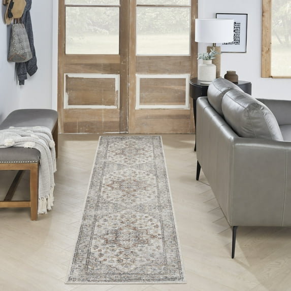 Nourison Astra Machine Washable Persian Grey/Multi 2'2" x 10' Area Rug (2x10)