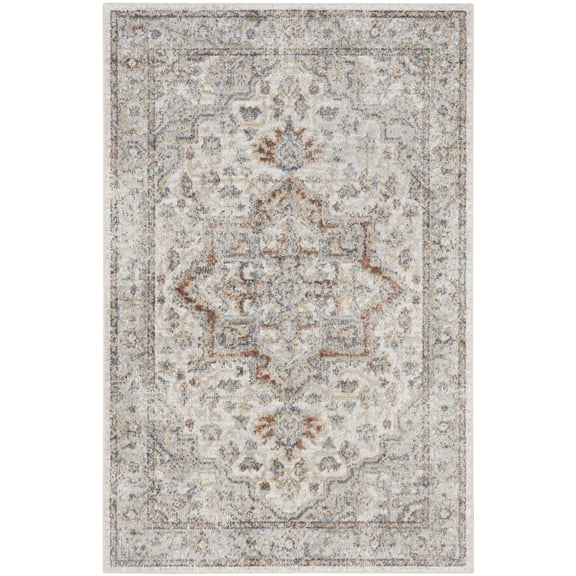 Nourison Astra Machine Washable 2'2" x 4' Grey Multicolor Vintage Indoor Flatweave Rug