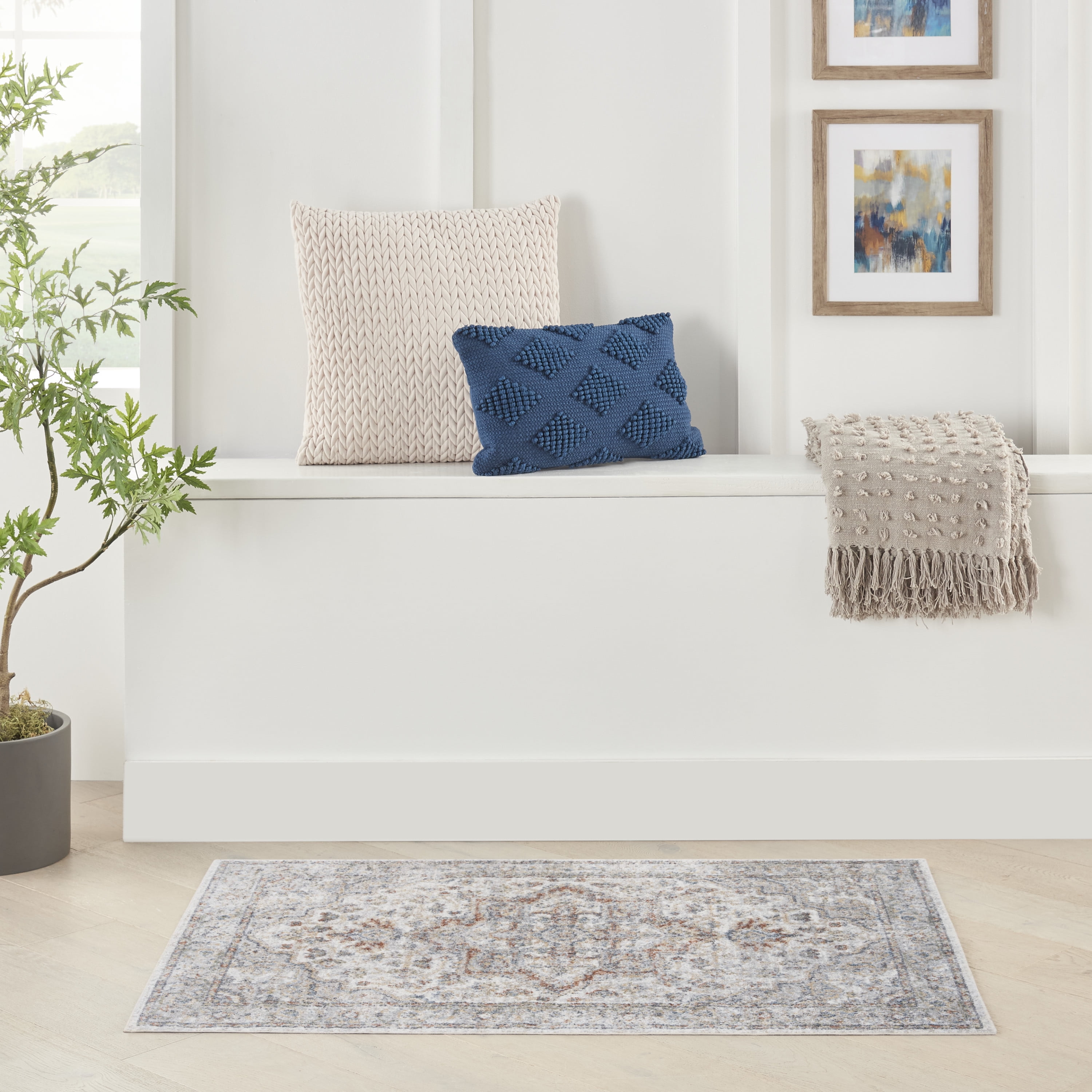 Grey Multicolor Floral Synthetic 4' x 6' Washable Area Rug