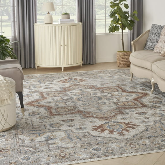 Nourison Astra Machine Washable Persian Grey/Multi 9' x 12' Area Rug (9x12)