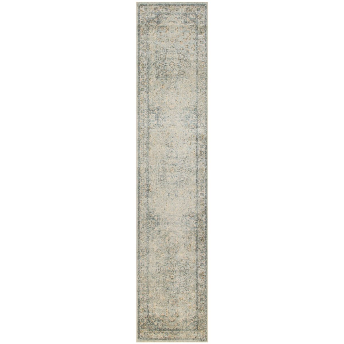 Nourison Astra Machine Washable 2'2" x 8' Light Blue Vintage Indoor Flatweave Rug