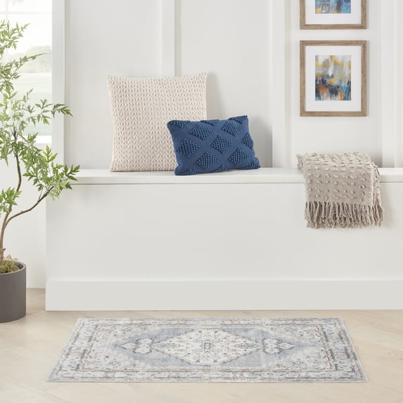 Nourison Astra Machine Washable Persian Light Blue 4' x 6' Area Rug (4x6)