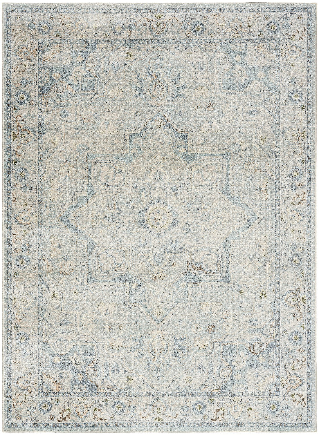 Light Blue Medallion Flatweave Washable Synthetic Area Rug