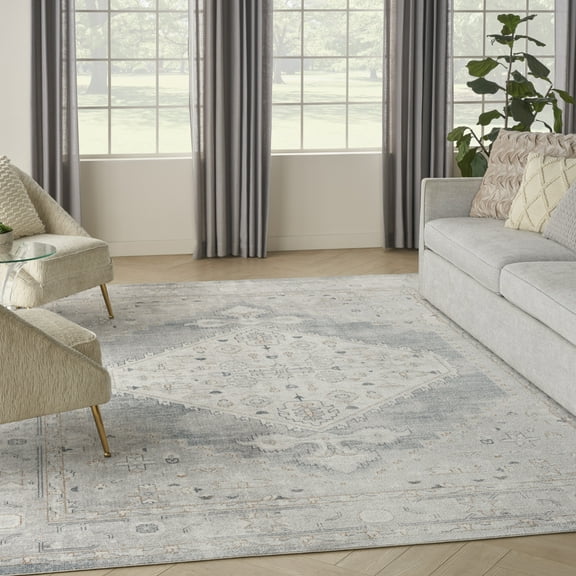 Nourison Astra Machine Washable Persian Light Blue 7'10" x 10' Area Rug (8x10)