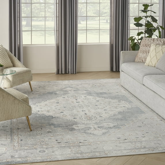 Nourison Astra Machine Washable Persian Light Blue 9' x 12' Area Rug (9x12)
