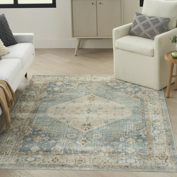 Nourison Astra Machine Washable Persian Silver Blue 5'3" x 7' Area Rug, (5x7)